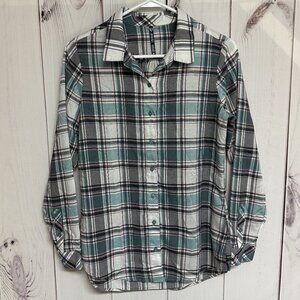 KÜHL Lexi Long-Sleeve Shirt Women’s Medium Gray–Green Plaid UPF 30 EUC